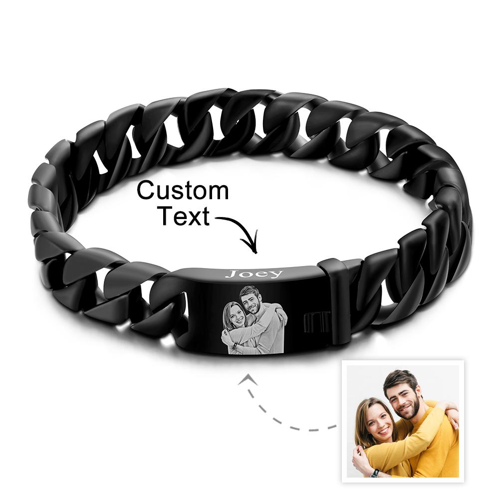 Custom Photo Engraved Thick Chain Bracelet Punk Gifts For Him - soufeeluk