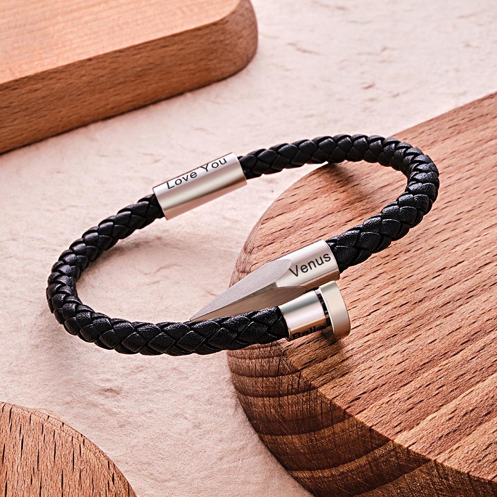 Engraved Leather Nail Bracelet Personalised Vintage Rope Bracelet Gifts For Him - soufeeluk