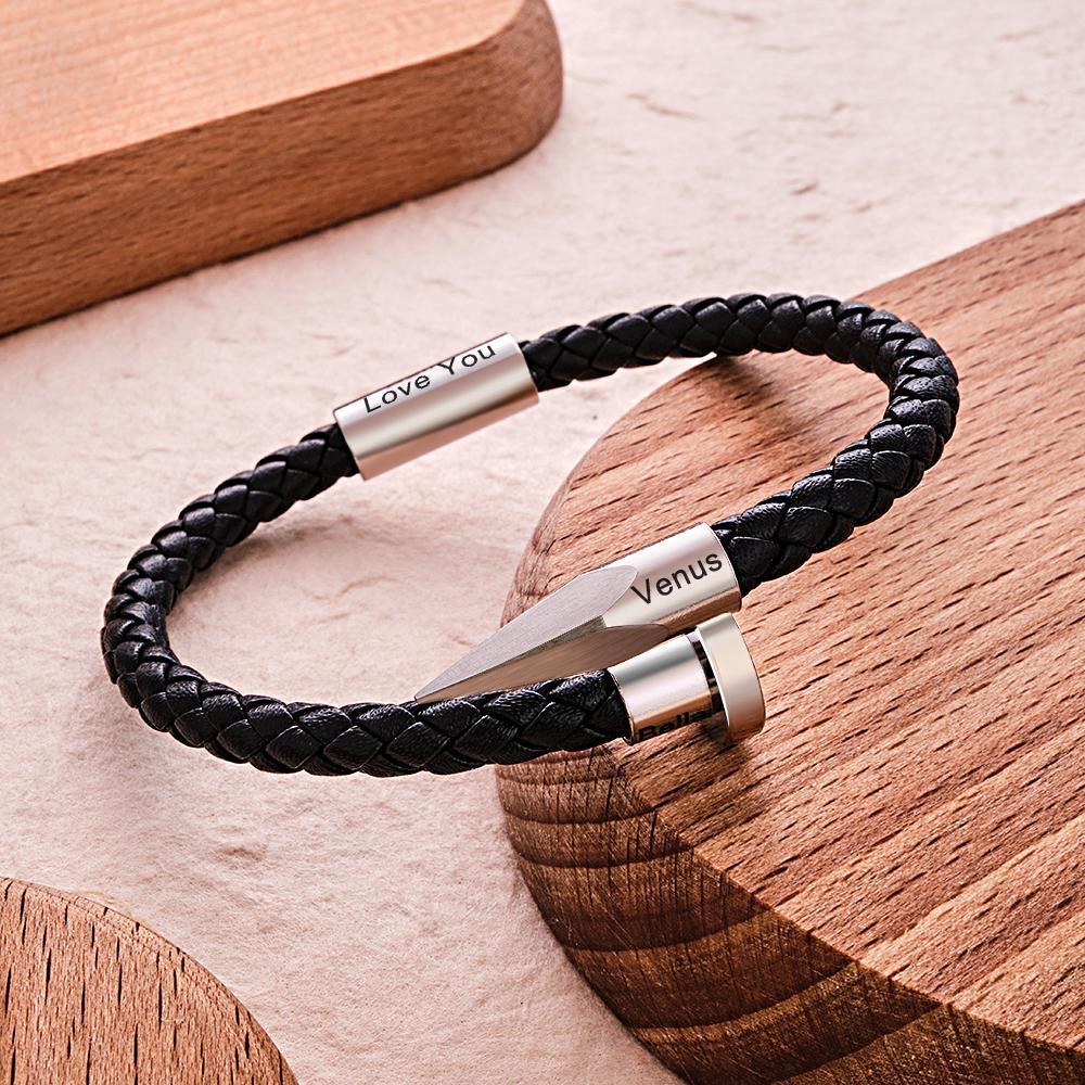 Engraved Leather Nail Bracelet Personalised Vintage Rope Bracelet Gifts For Him - soufeeluk