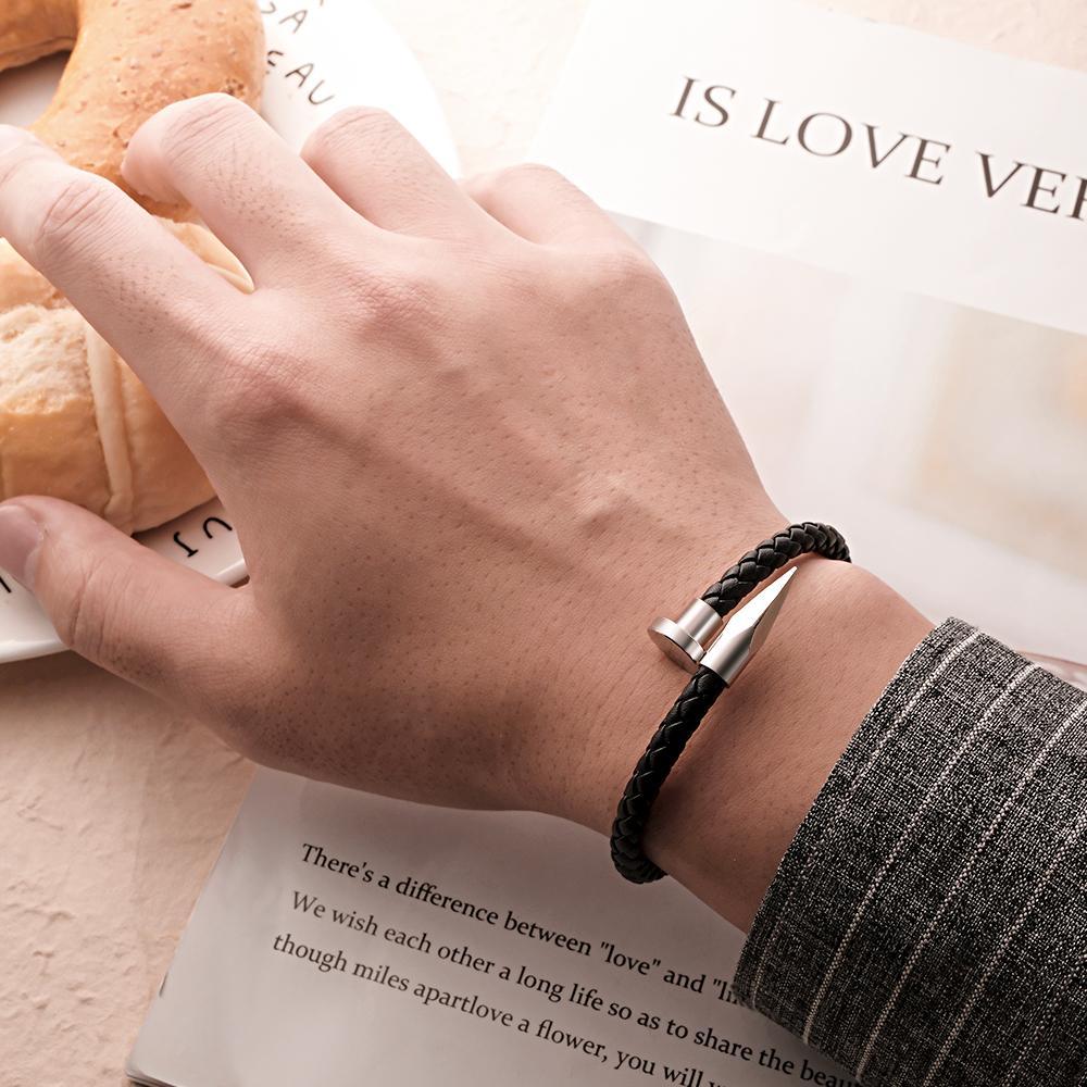 Engraved Leather Nail Bracelet Personalised Vintage Rope Bracelet Gifts For Him - soufeeluk