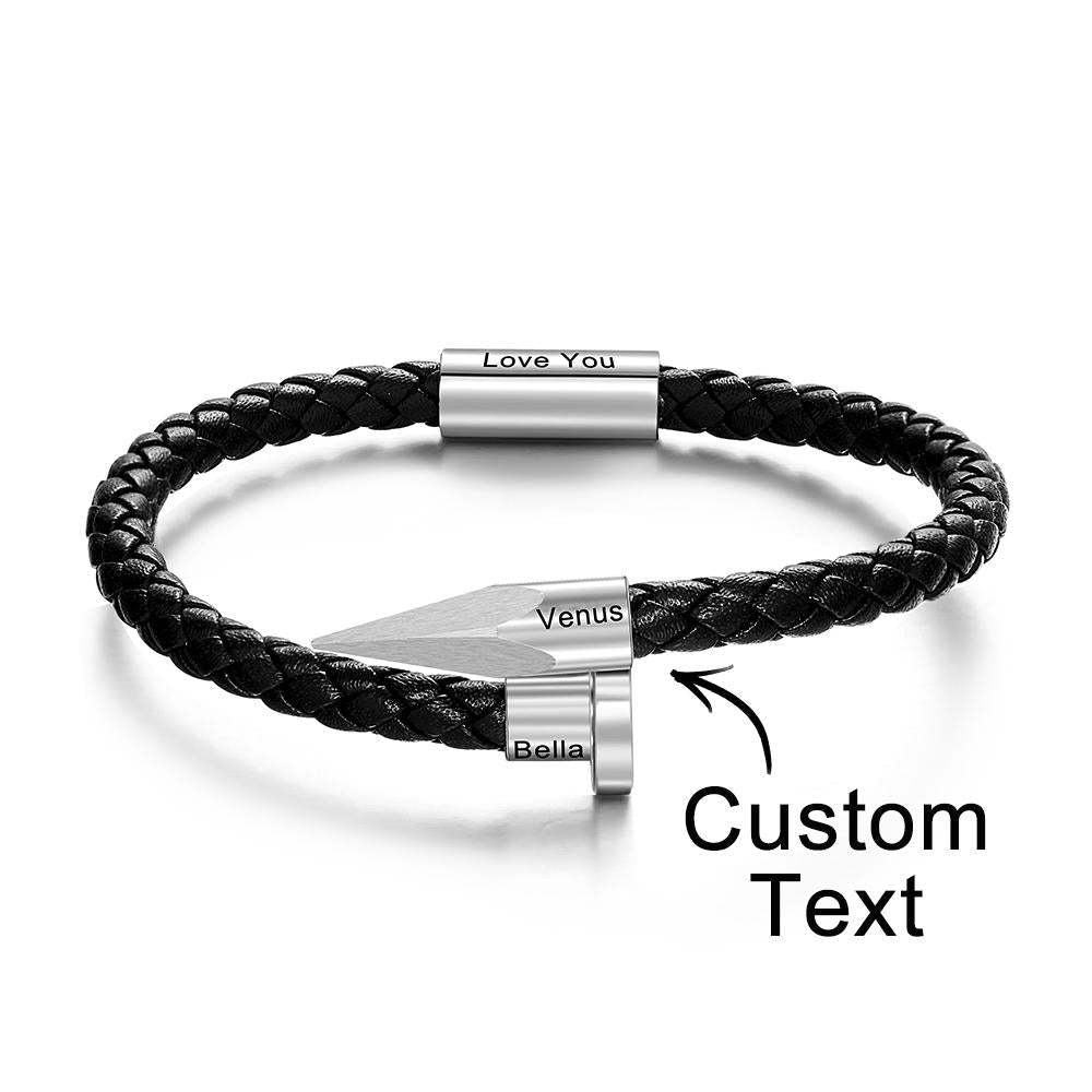 Engraved Leather Nail Bracelet Personalised Vintage Rope Bracelet Gifts For Him - soufeeluk
