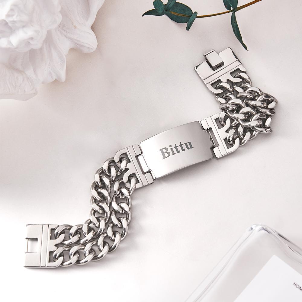 Personalised Name Wide Bracelet Engraved Fashion Bracelet Gifts For Him - soufeeluk