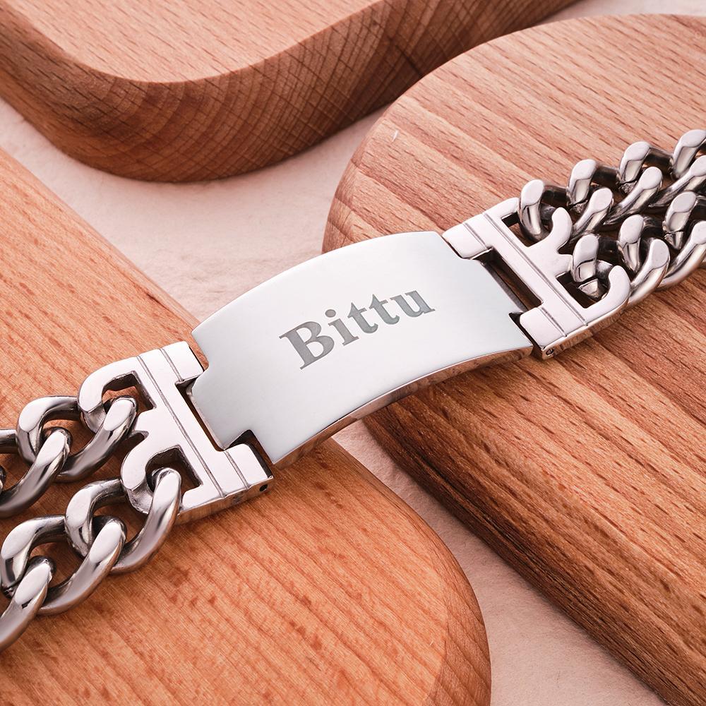Personalised Name Wide Bracelet Engraved Fashion Bracelet Gifts For Him - soufeeluk