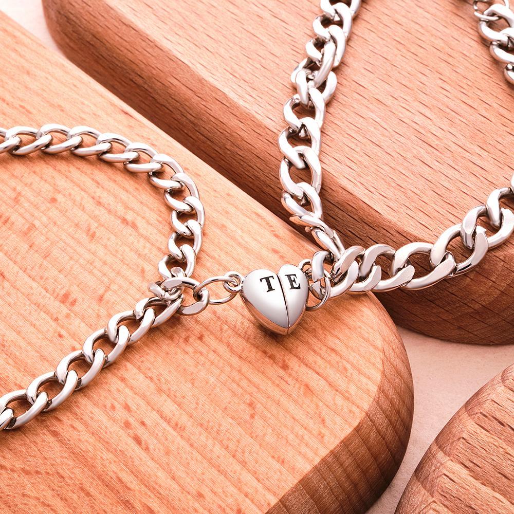 Custom Engraved Magnetic Bracelet Set Heart Shaped Matching Bracelet For Couples - soufeeluk