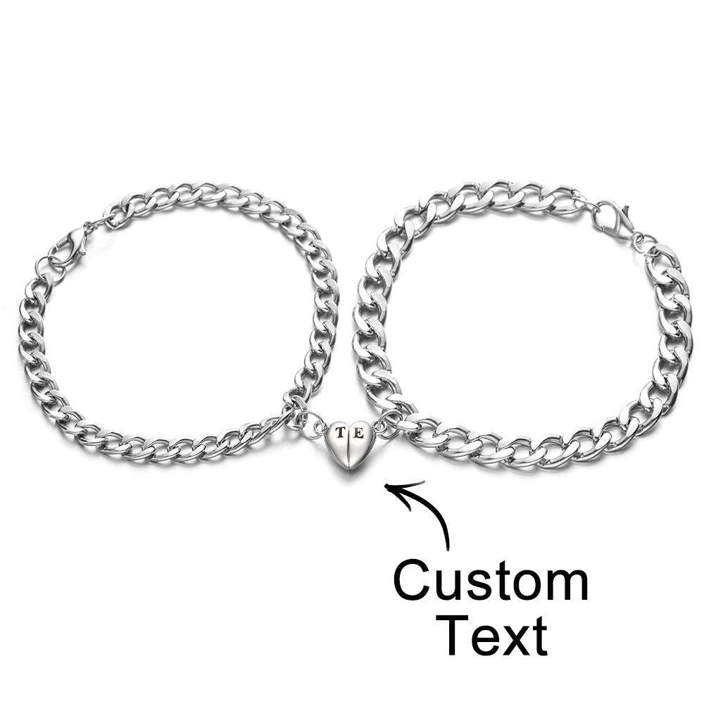 Custom Engraved Magnetic Bracelet Set Heart Shaped Matching Bracelet For Couples - soufeeluk