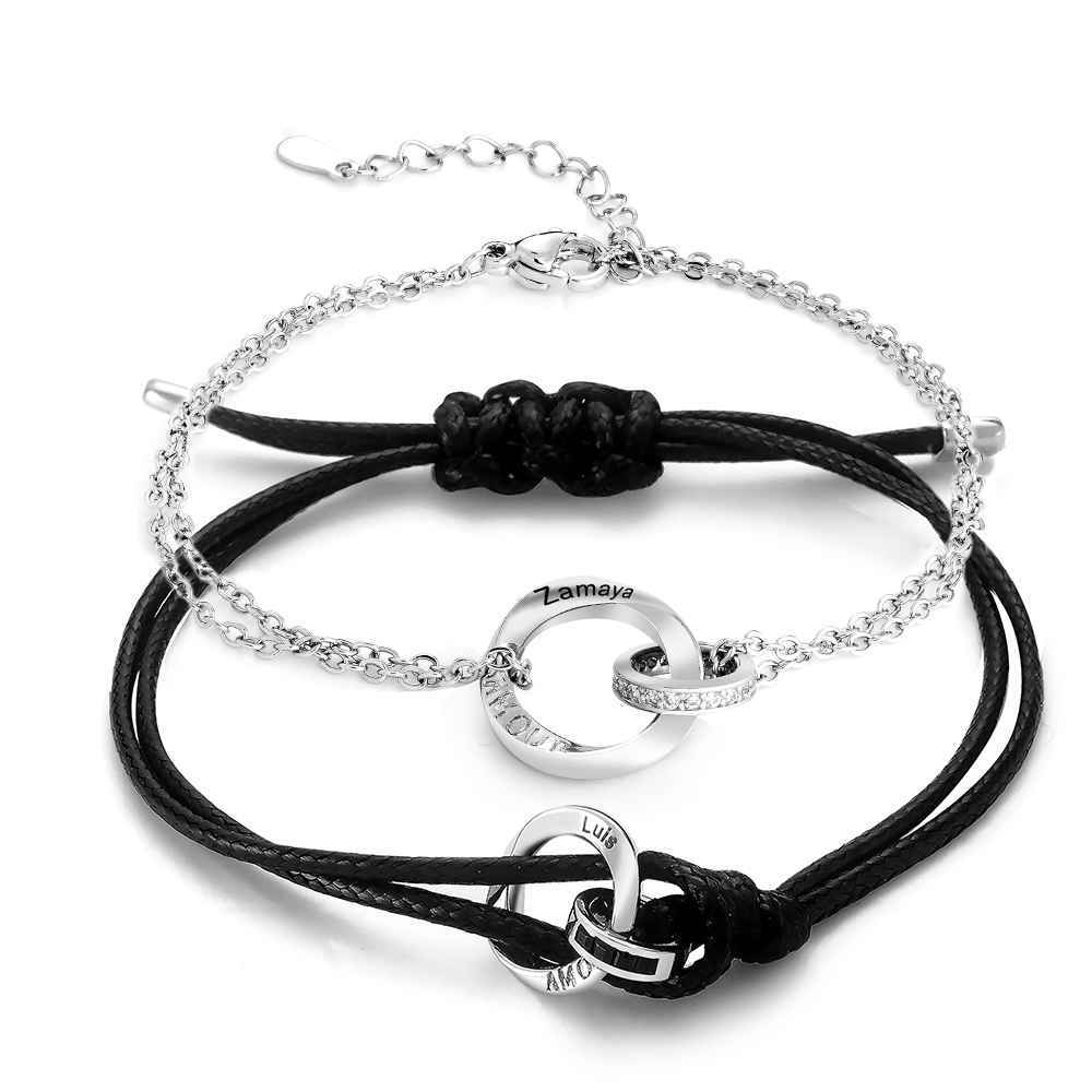 Elegant Couple Bracelet Custom Engraved Braided Bracelet Valentine's Day Gifts - soufeeluk