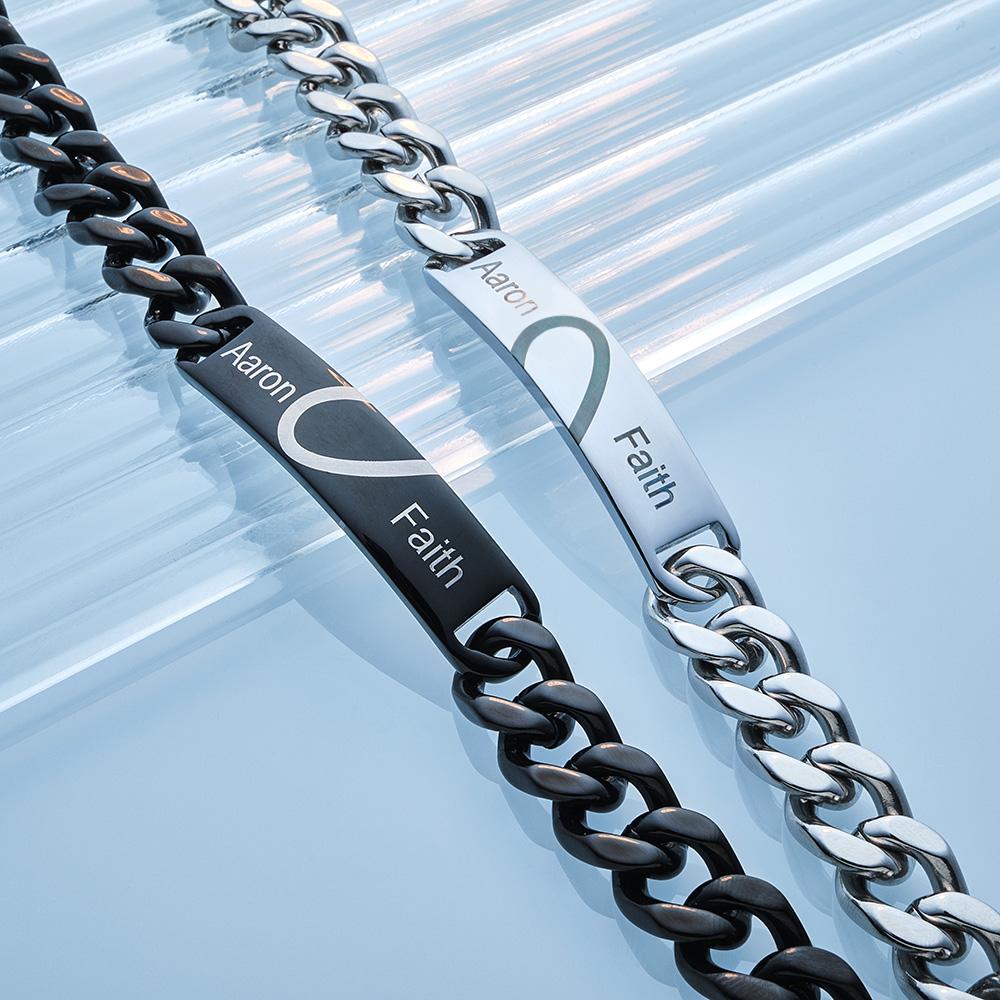 Engraved Couple Bracelet Personalised Unique Love Heart Wide Chain Bracelet Valentine's Day Gifts - soufeeluk