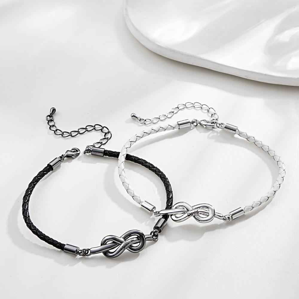 Engraved Roped Couple Bracelet Personalised Braided Bracelet Valentine's Day Gifts - soufeeluk