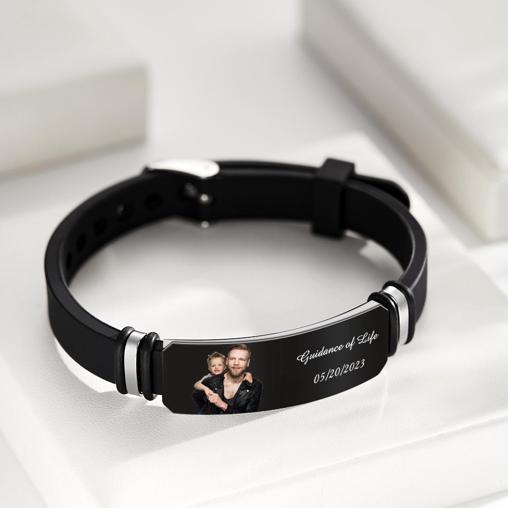 Custom Men's Photo Engraved Black Bracelet For Male Personalized Bracelet For Men Perfect Gift For Father's Day - soufeeluk