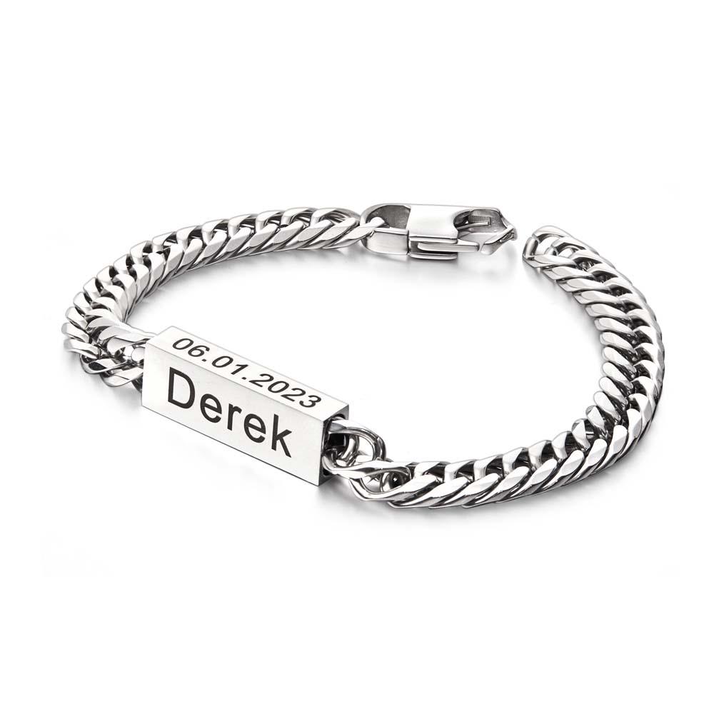 Custom Text Name Men's Bracelet Engraved Exquisite Bar Bracelet - soufeeluk
