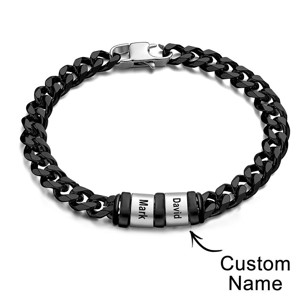 Personalised 1-6 Names Cuban Link Bracelet with Beads for Men Stainless Steel Custom Laser Engraved Jewellery