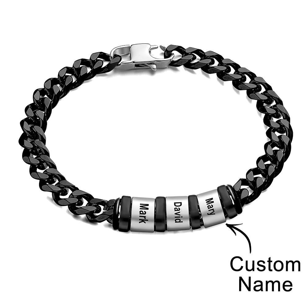 Personalised 1-6 Names Cuban Link Bracelet with Beads for Men Stainless Steel Custom Laser Engraved Jewellery
