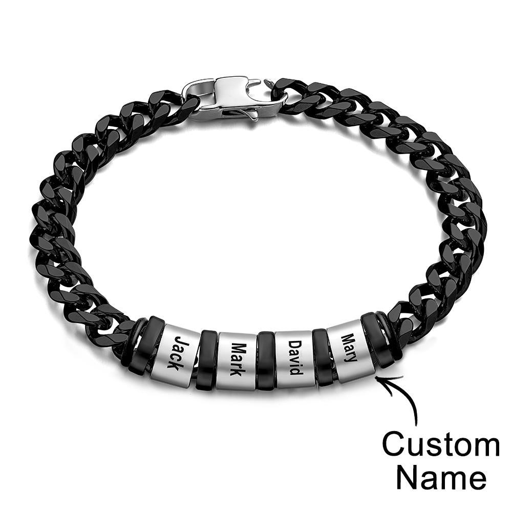 Personalised 1-6 Names Cuban Link Bracelet with Beads for Men Stainless Steel Custom Laser Engraved Jewellery