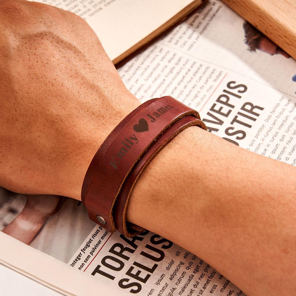 Personalised Leather Bracelet of Secret Message Text for Men Gift for Boyfriend - soufeeluk