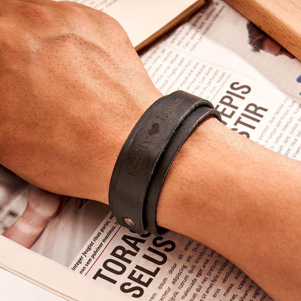 Personalised Leather Bracelet of Secret Message Text for Men Gift for Boyfriend - soufeeluk