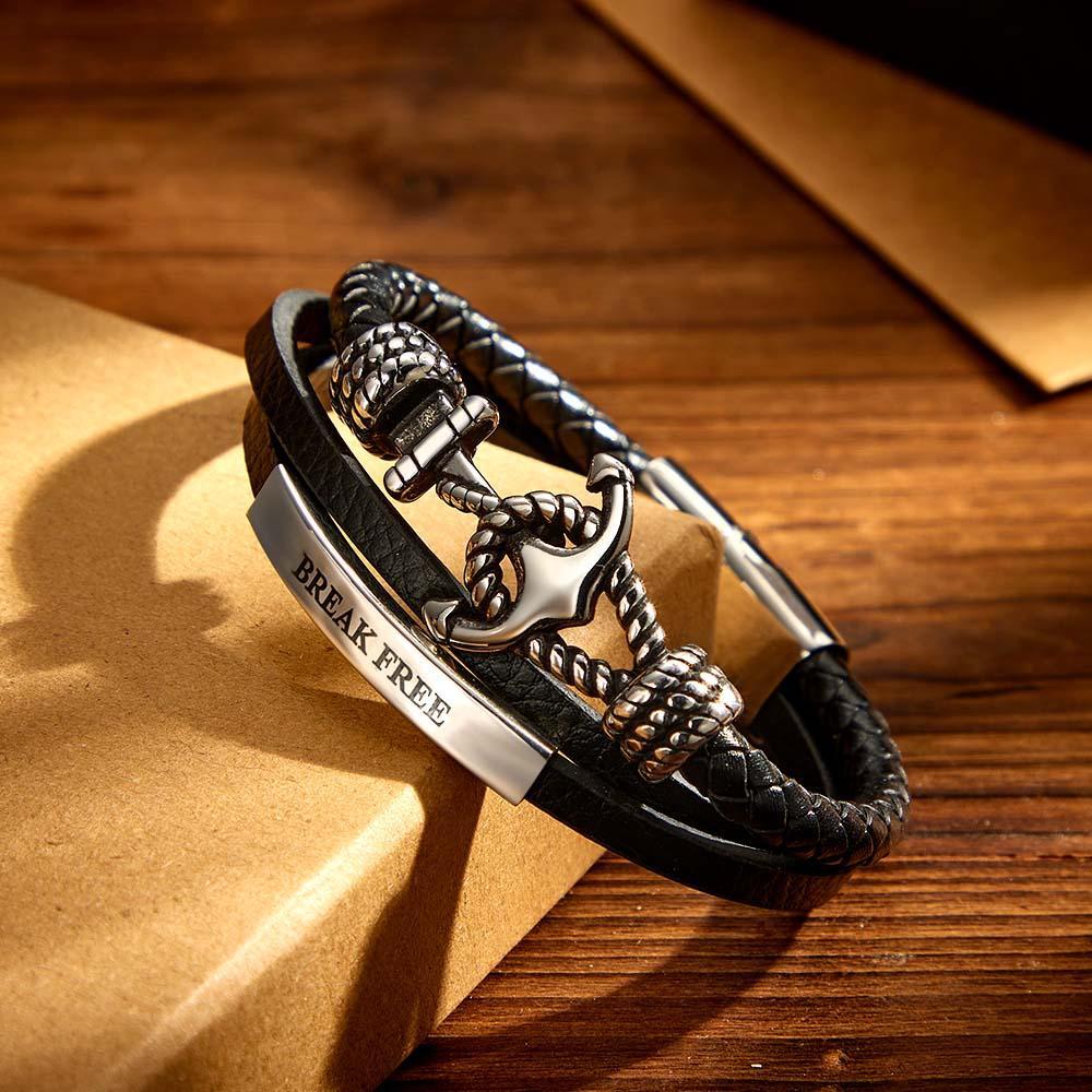 Personalised Anchor Bracelet for Men Stainless Steel Woven Bracelet - soufeeluk