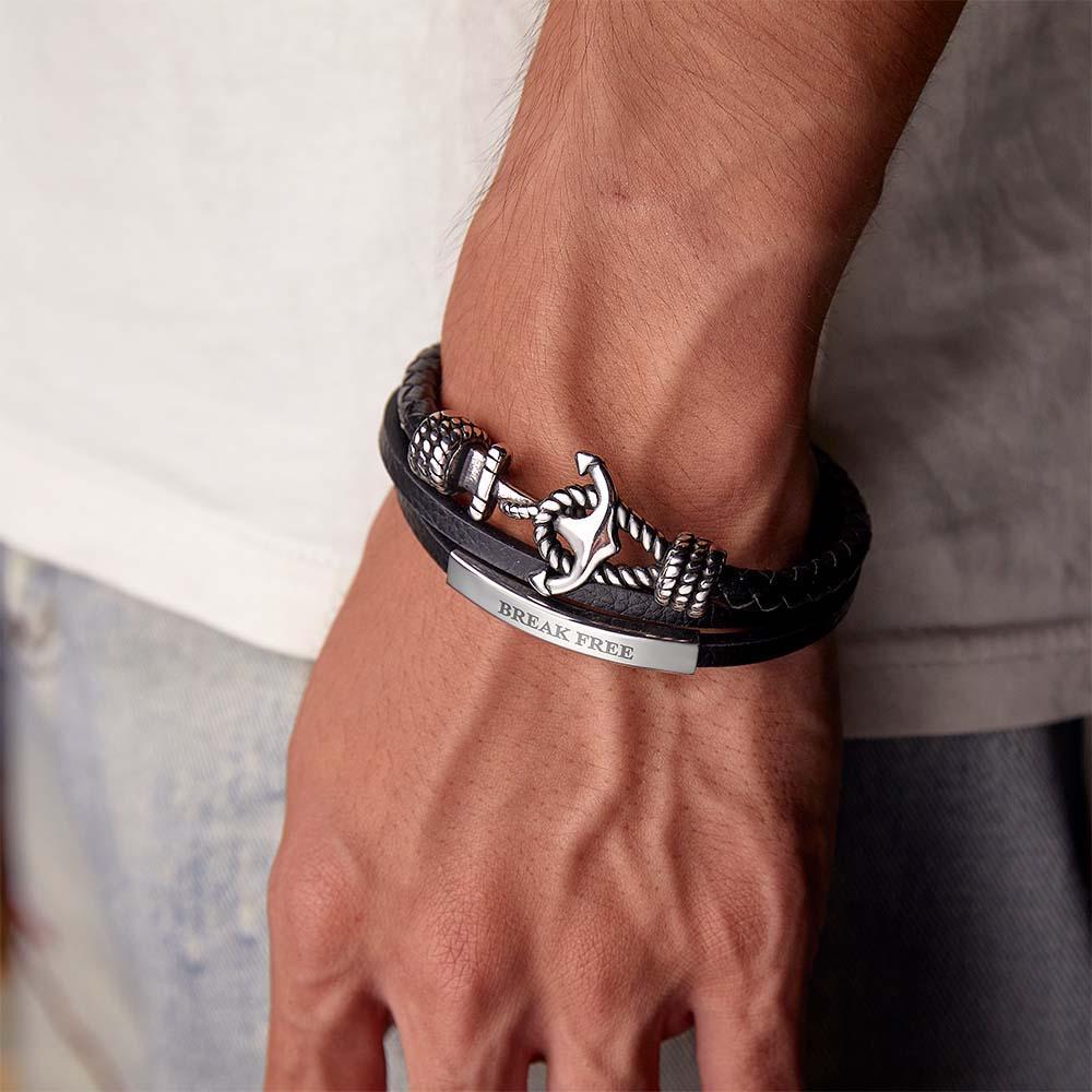 Personalised Anchor Bracelet for Men Stainless Steel Woven Bracelet - soufeeluk