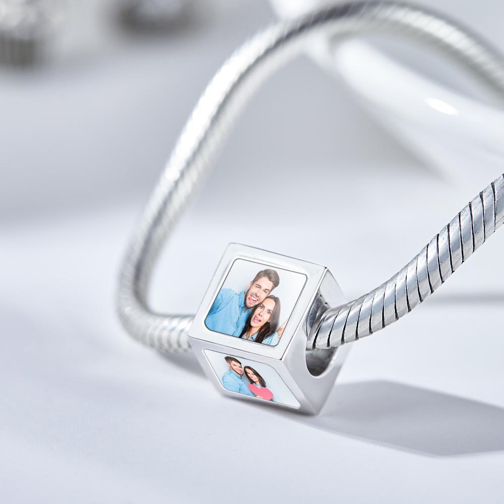 Custom Four-Sided Photo Charm Square Copper Charm Creative Gift for Women - soufeeluk