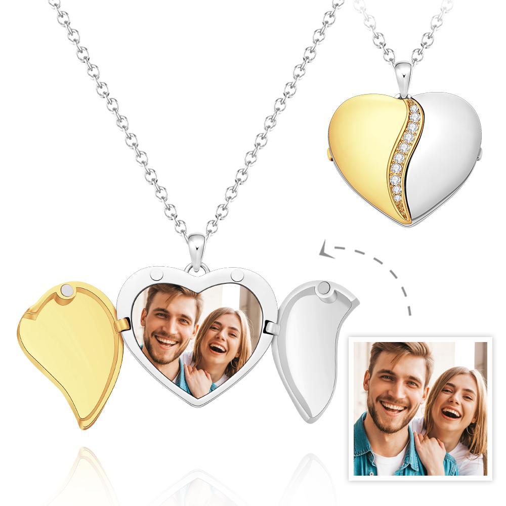 Custom Photo Necklace Flip Cover Heart Couple Gifts - soufeeluk