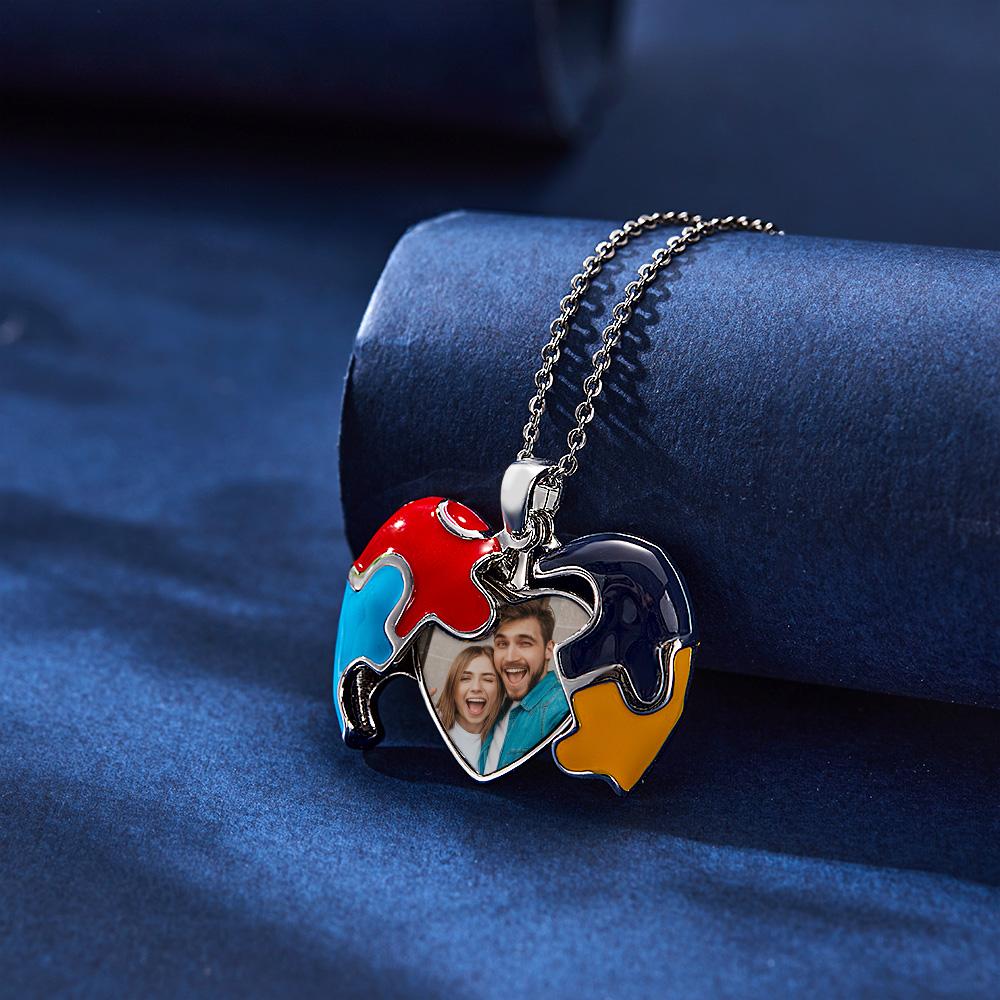 Custom Photo Necklace Colorful Heart Shaped Pendant Necklace Gift for Women - soufeeluk