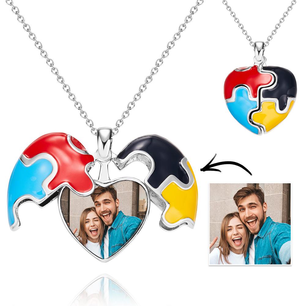Custom Photo Necklace Colorful Heart Shaped Pendant Necklace Gift for Women - soufeeluk