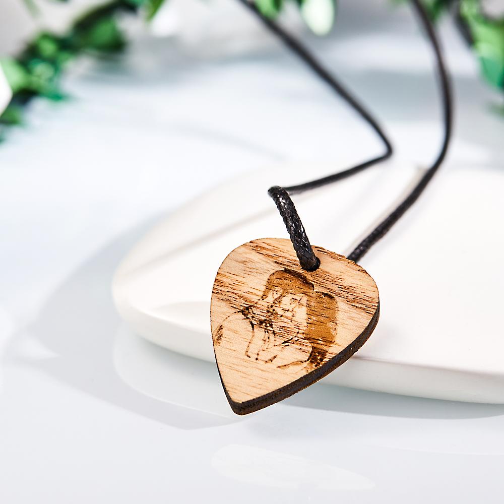 Personalised Photo Wooden Necklace Custom Engraved Love Infinity Pendant Valentine's Day Gift - soufeeluk