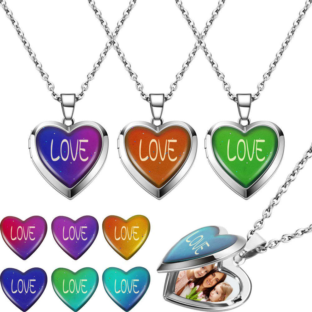 Custom Photo Heart Locket Necklace Temperature Sensing Color Changing Pendant Necklace - soufeeluk