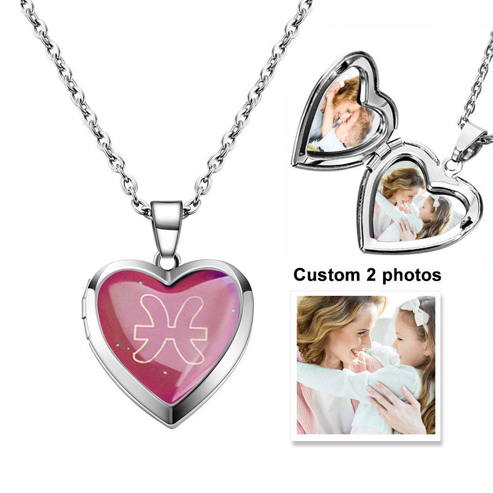 Custom Photo Heart Locket Necklace Twelve Constellations Temperature Sensing Color Changing Pendant Necklace - soufeeluk