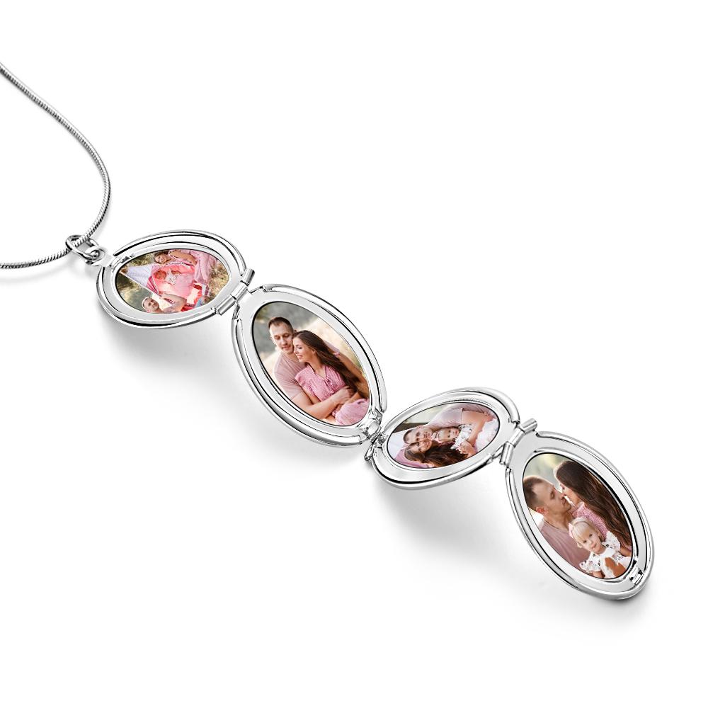Hand Painted Mother's Day 4 Photos in a Locket Oval Folding Locket Necklace Gift for Mom - soufeeluk