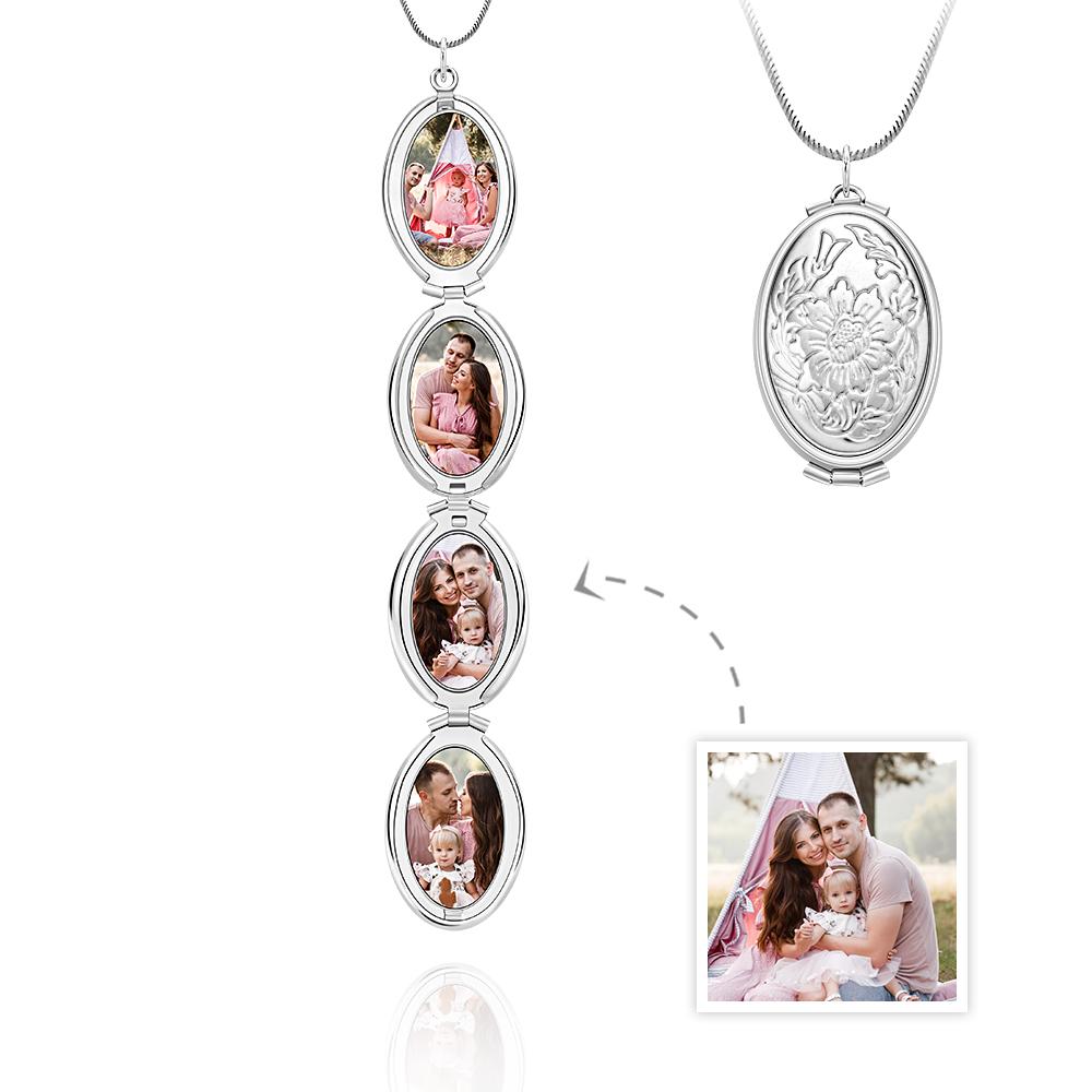 Hand Painted Mother's Day 4 Photos in a Locket Oval Folding Locket Necklace Gift for Mom - soufeeluk