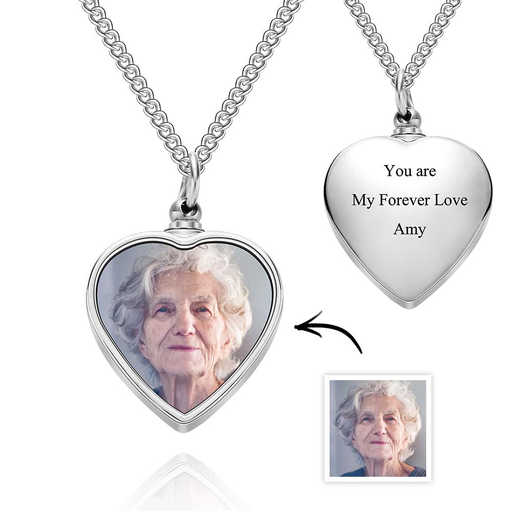 Personalised Photo Cremation Urn Necklace for Ashes Custom Picture Heart Locket Necklace Keepsake Cremation Jewellery Memorial Pendant Ashes Necklaces for Women Men Pets - soufeeluk