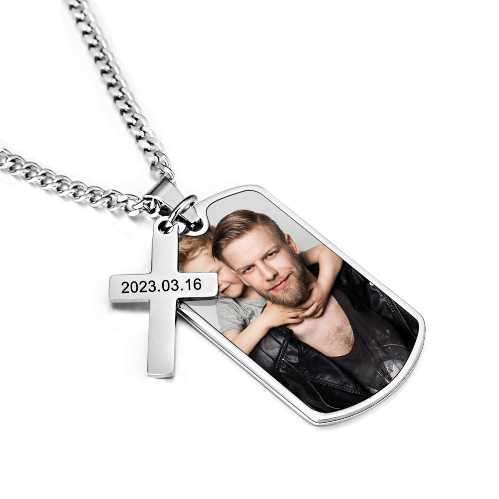 Personalised Necklace for Men Custom Photo and Engraving Necklace for Father Gift for Boyfriend Birthday Gift - soufeeluk