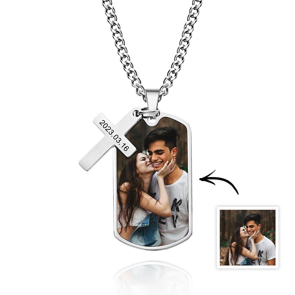 Personalized Necklace for Men Custom Photo and Engraving Necklace Couple Gift - soufeeluk