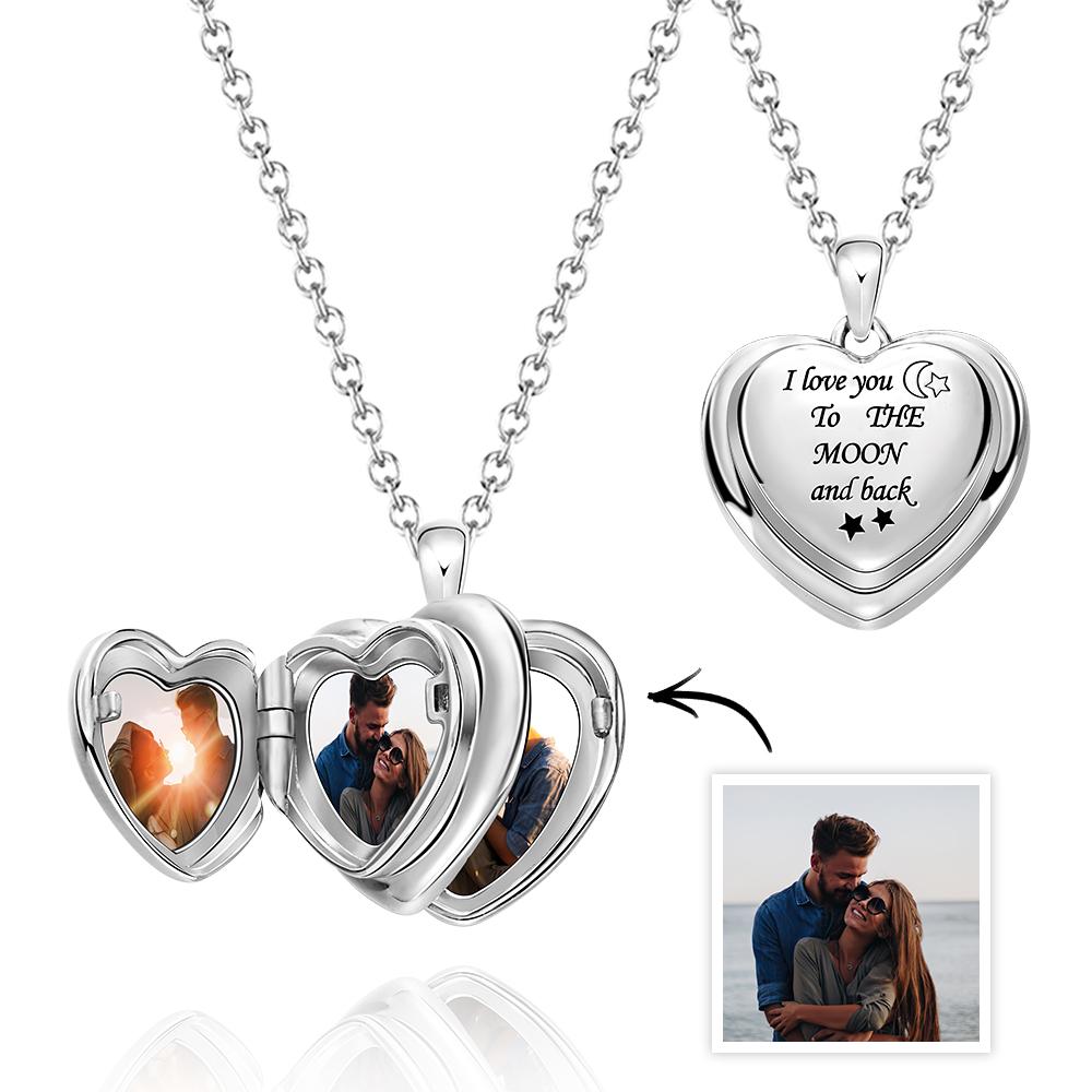 Locket Necklace I Love You to The Moon and Back Locket Pendant 4 Photos Locket Gift for Women - soufeeluk
