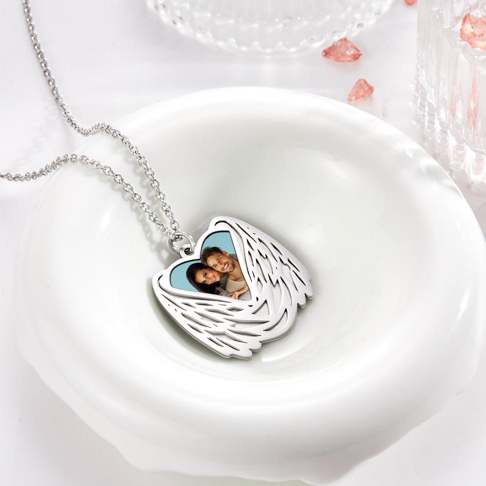 Custom Photo Necklace Angel Wings Pendant Necklace Gift for Women - soufeeluk