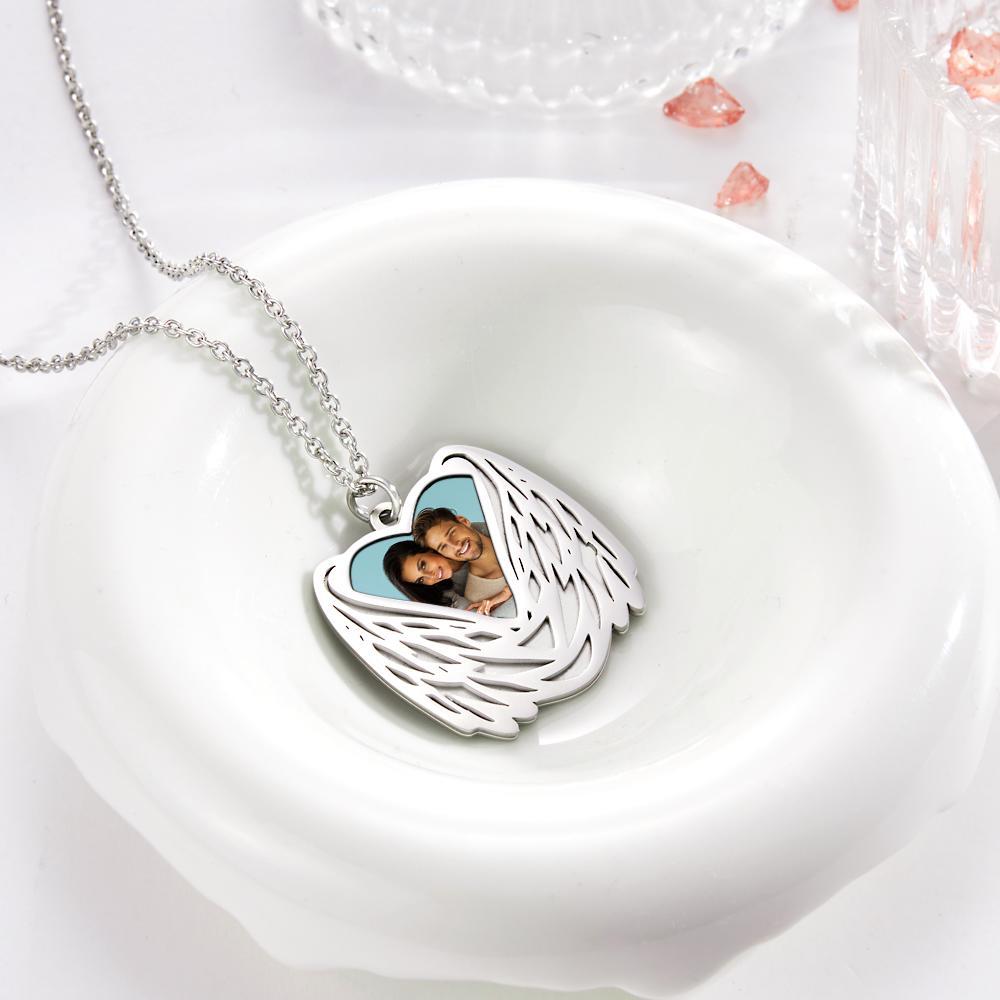 Custom Photo Necklace Angel Wings Pendant Necklace Gift for Women - soufeeluk