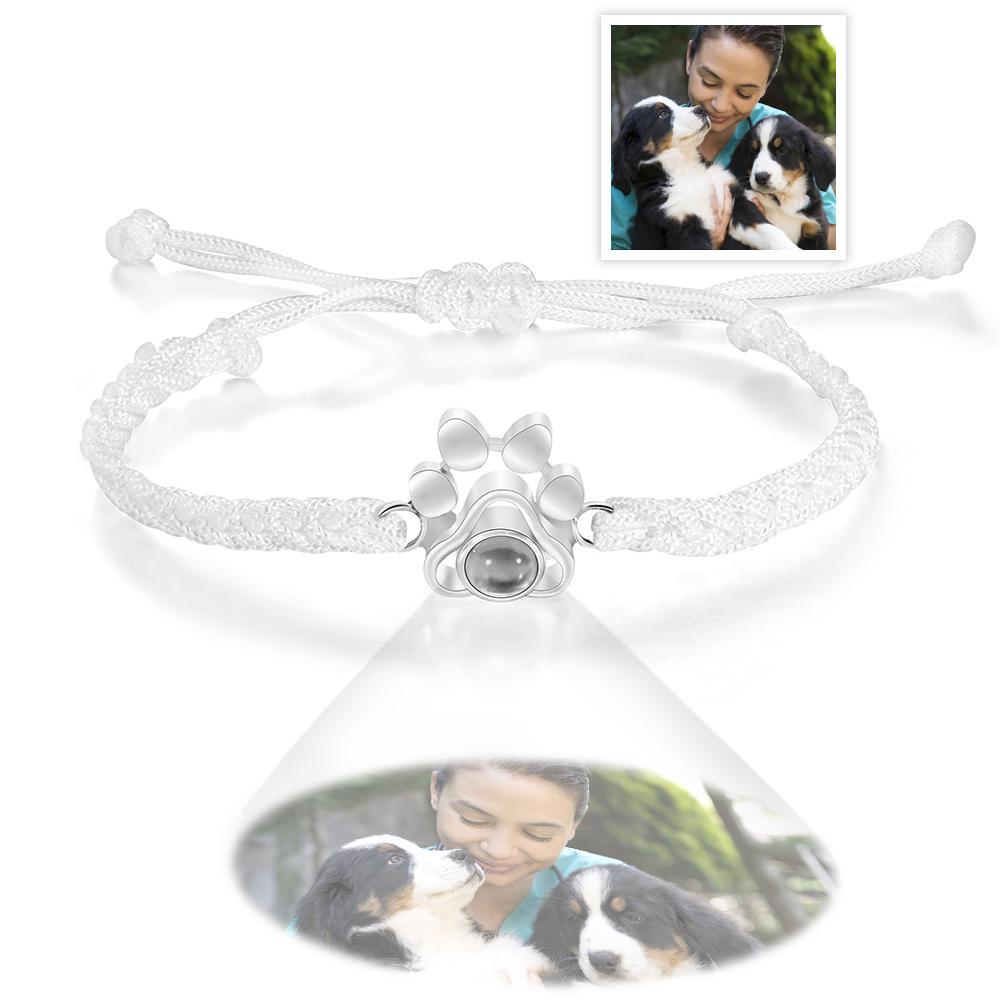 Custom Dog Paw Photo Projection Bracelet Braided Rope Bracelet Gift for Pet Lover - soufeeluk