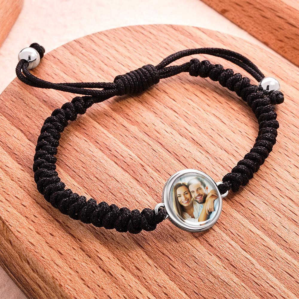 Custom Photo Woven Bracelet Personalised Photo Charm Bracelet For Him - soufeeluk