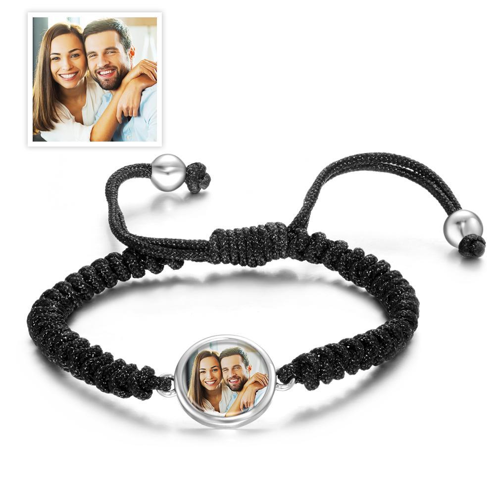 Custom Photo Woven Bracelet Personalised Photo Charm Bracelet For Him - soufeeluk