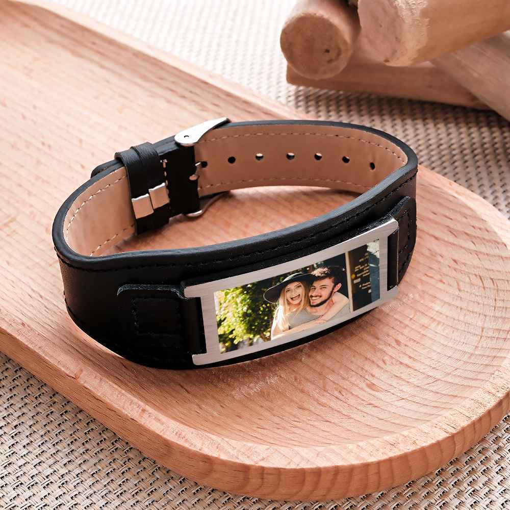 Personalised Photo Leather Bracelet Vintage Wide Bracelet For Men - soufeeluk