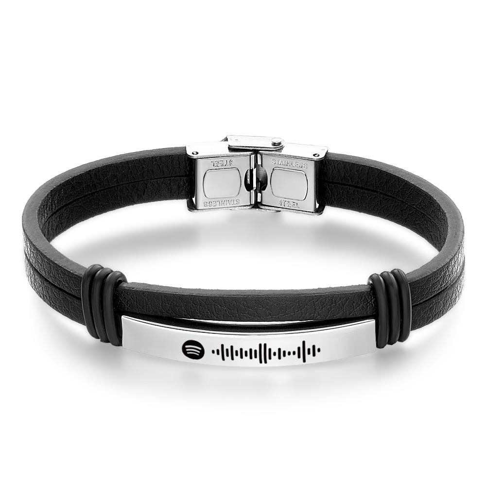 Personalised Mens Music Code Leather Bracelet Jewellery Bar Bracelet for Men - soufeeluk