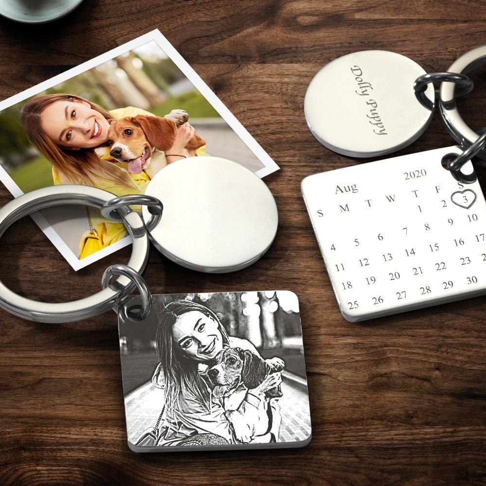 Custom Photo Engraved Calendar Silver Keyring Key Chain | Best Anniversary Gift - soufeeluk