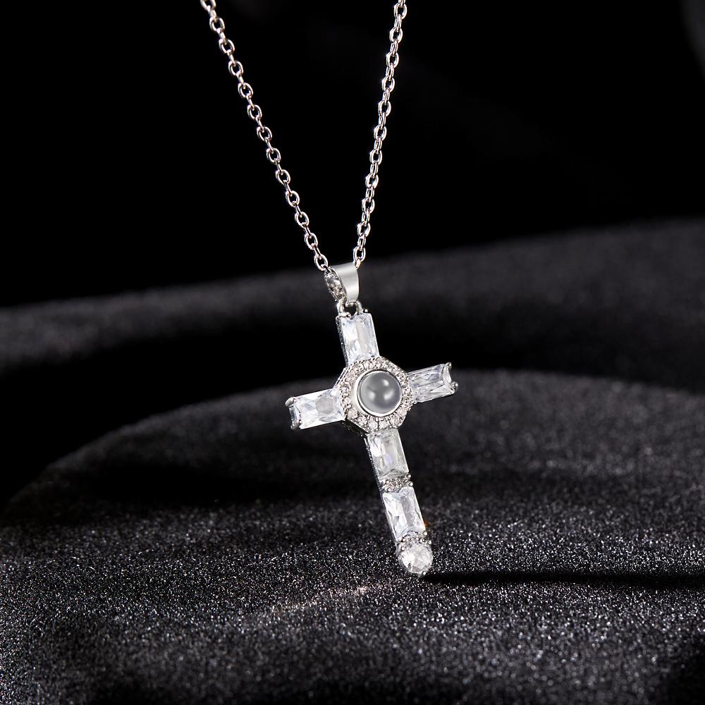 Custom Photo Projection Necklace Cross Commemorative Gifts - soufeeluk