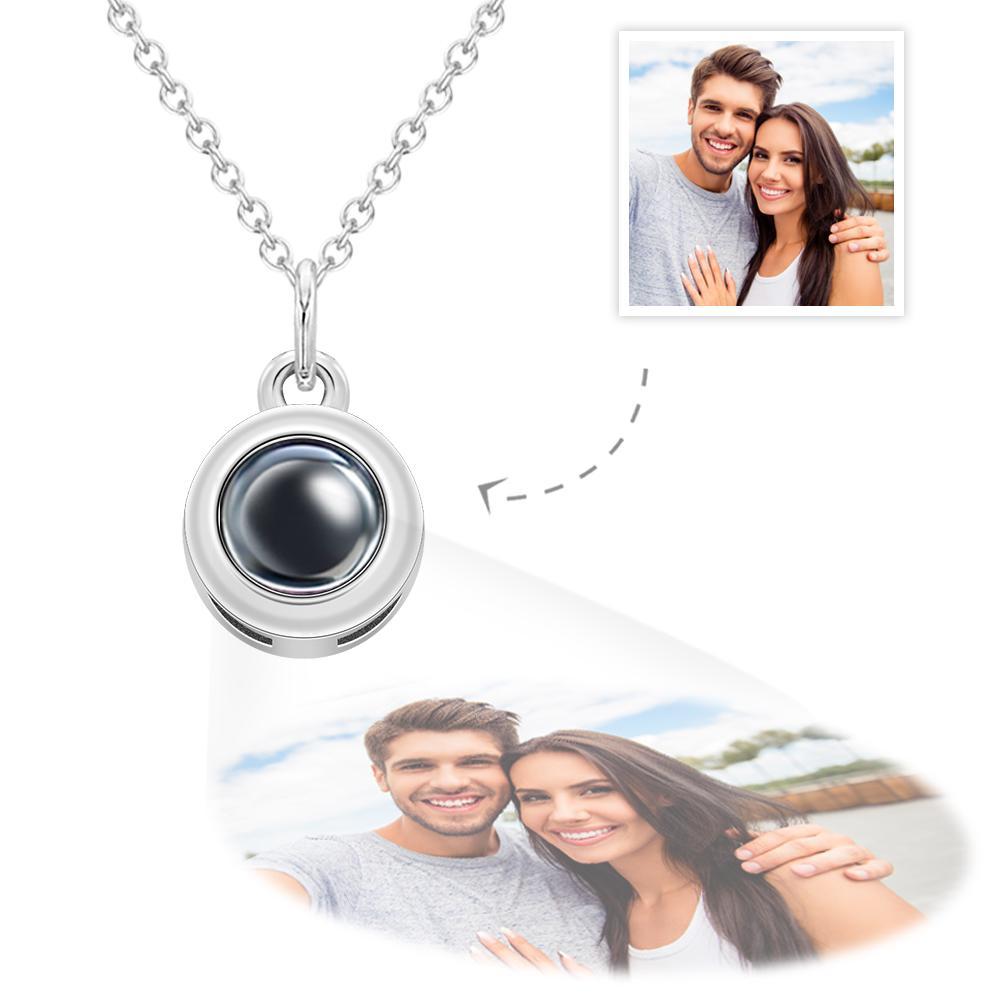 Circle Pendant Personalised Photo Projection Necklace Custom Cute Jewelry Anniversary Gifts - soufeeluk
