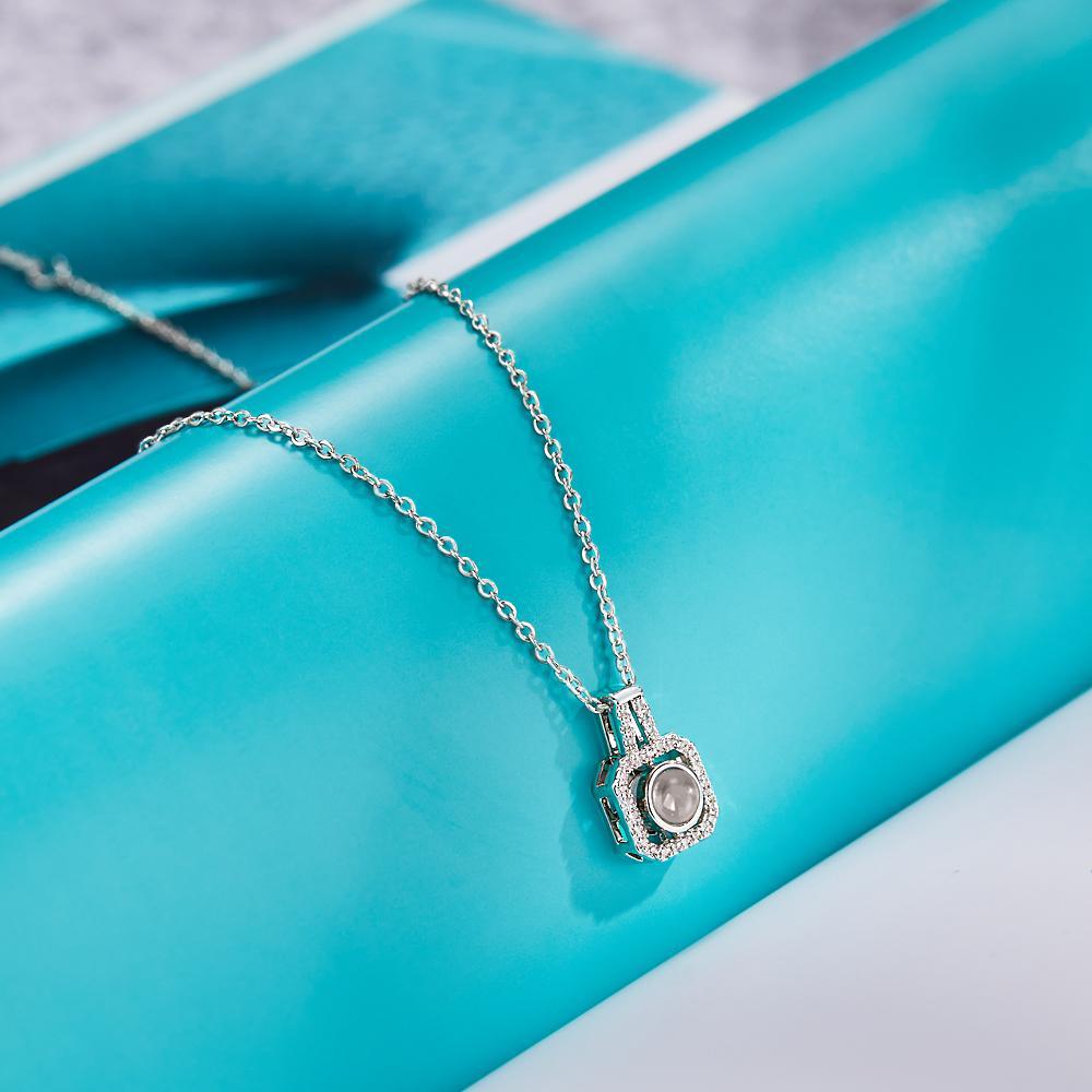 Custom Photo Projection Necklace Square Photo Projection Pendant Necklace for Her - soufeeluk