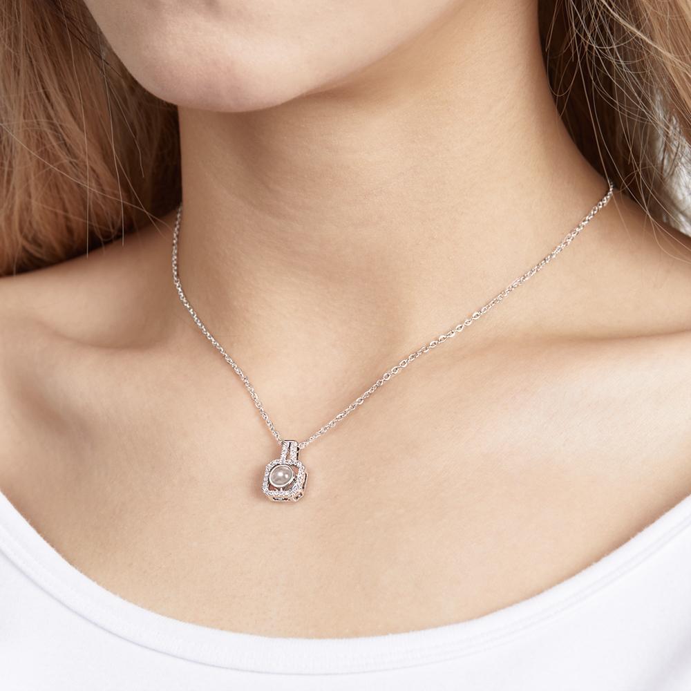 Custom Photo Projection Necklace Square Photo Projection Pendant Necklace for Her - soufeeluk