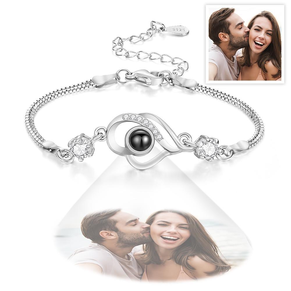 Custom Photo Bracelet Overlapped Hearts Projection Bracelet Gift for Mom Best Mother's Day Gift - soufeeluk