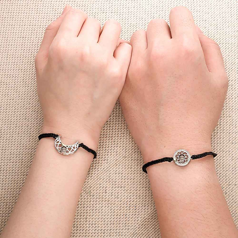 Personalised Photo Projection Bracelet Sun And Moon Braided Rope Bracelet For Couples - soufeeluk