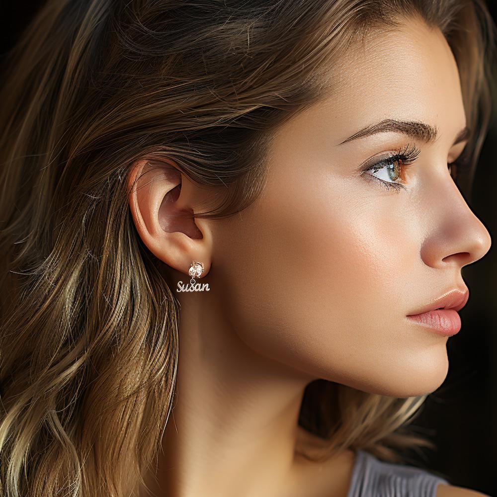 Personalised Name Earrings for Women with Birthstone Custom Name Dangle Earrings - soufeeluk