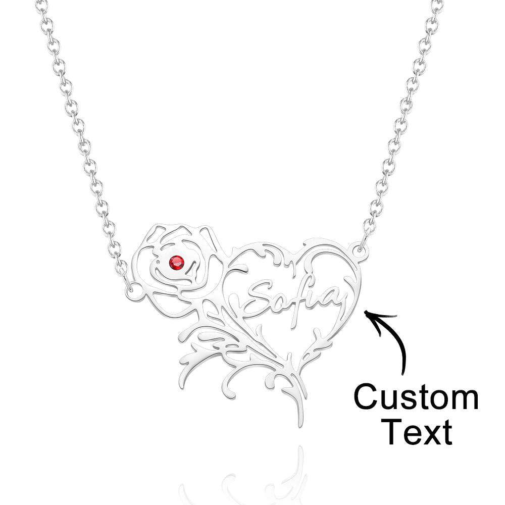 Custom Name Birthstone Necklace Rose Heart Shape Exquisite Gifts - soufeeluk